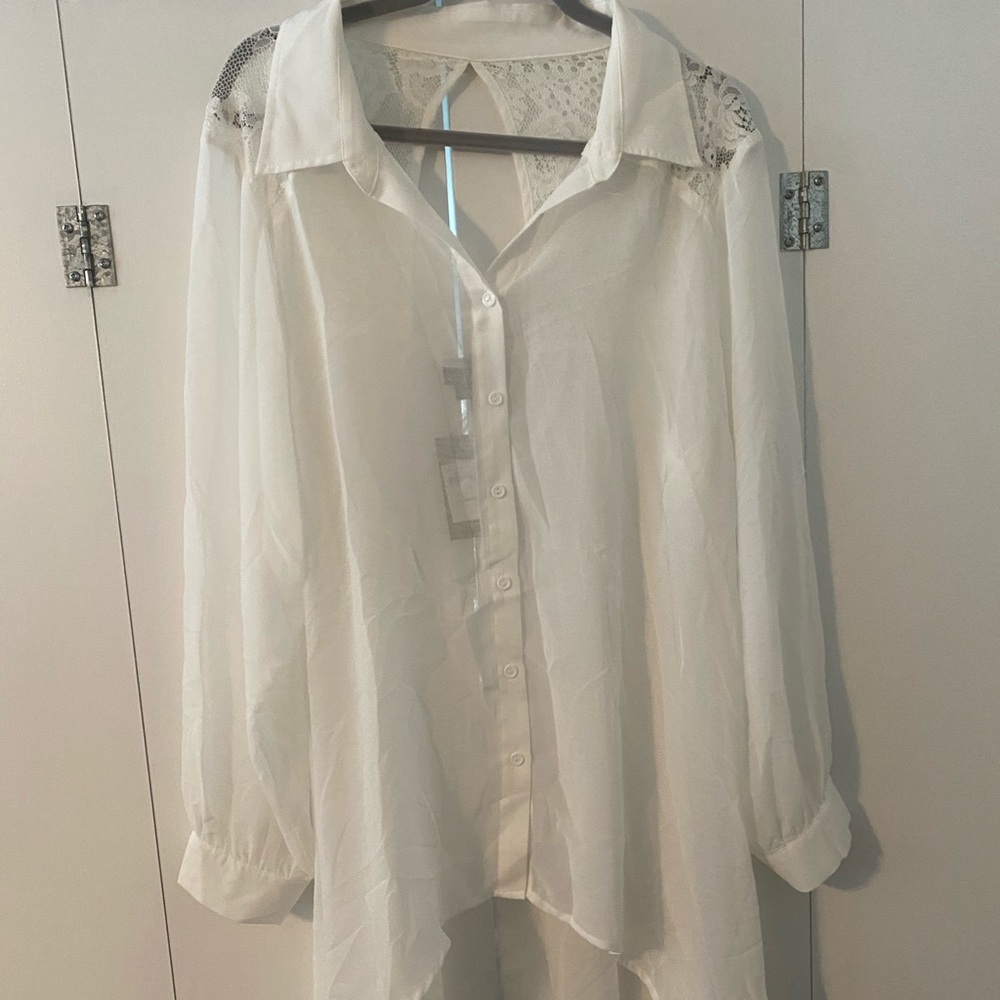 City Chic Flutter Lace Shirt - Ivory